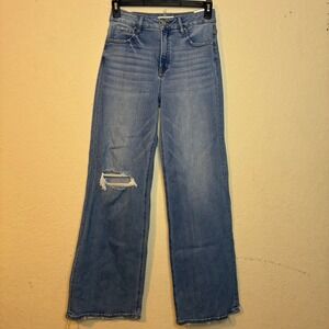 Risen Jeans Womens 9/29 High Rise Wide Leg Distressed Tummy Light Blue Denim